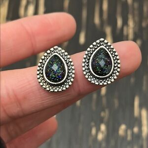 Elegant Silver and Black Teardrop Earrings